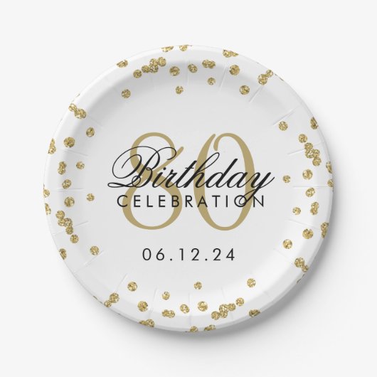 80. Geburtstag Glitzer Confetti Pappteller (Vorderseite)
