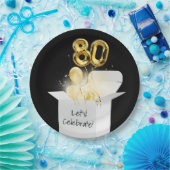 80. Geburtstag Gold Ballons in weißer Box Pappteller (Party)