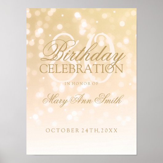 80. Geburtstag Gold Bokeh Sparkle Lights Poster (Vorne)