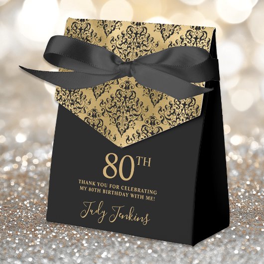 80. Geburtstag Gold Damast Danke Geschenkschachtel