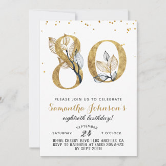 80. Geburtstag Gold Floral Einladung