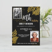 80. Geburtstag Gold Foliage 2 Foto Party Einladung (Stehend Vorderseite)