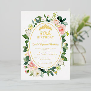 80. Geburtstag Gold Rosa Schmetterling Floral Folieneinladung