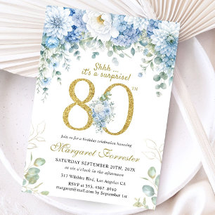 80. Geburtstag Gold Staub Blau Florale Überraschun Einladung