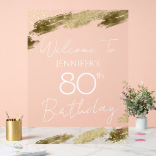 80. Geburtstag Gold Weißer Text Willkommen Löschen Acrylschild