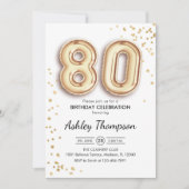 80. Geburtstag - Goldballons Einladung (Vorderseite)