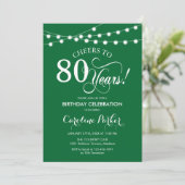 80. Geburtstag - Grün Weiß Einladung (Stehend Vorderseite)