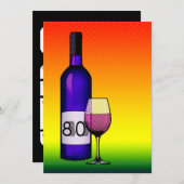 80. Geburtstag : halftone Weinflasche & Glas Einladung (Vorne/Hinten)