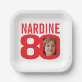 80. Geburtstag hellrot 80 Foto Pappteller (Vorderseite)