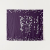 80. Geburtstag Hintergrund Lila Silver Confetti Wandteppich (Vorderseite (Horizontal))