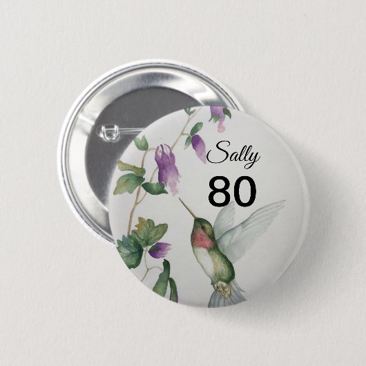 80. Geburtstag Hübscher Huumingbird Garden Button (Vorne & Hinten)