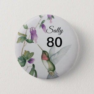 80. Geburtstag Hübscher Huumingbird Garden Button