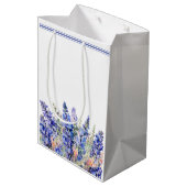 80. Geburtstag Juli Geburtsmonat Blume Blau Mittlere Geschenktüte (Rückseite Schrägansicht)