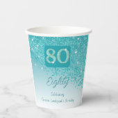 80. Geburtstag Klasse Falling Aquamarin Blue Glitz Pappbecher (Vorderseite)