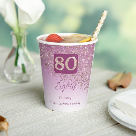 80. Geburtstag Klasse Falling Rose Gold Glitzer Pappbecher (In Situ)