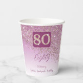 80. Geburtstag Klasse Falling Rose Gold Glitzer Pappbecher (Rückseite)