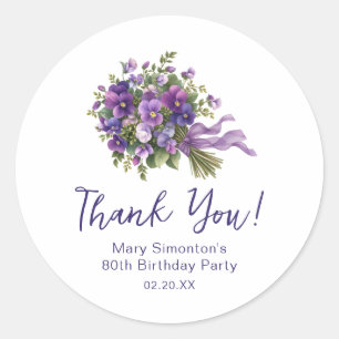 80. Geburtstag Lila Blumenstrauß Favor Siegel Runder Aufkleber