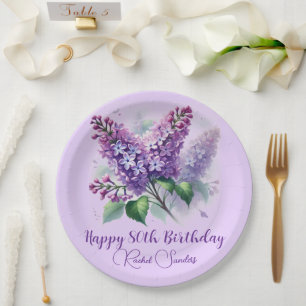 80. Geburtstag Lila Fliederblüten Frühling Pappteller