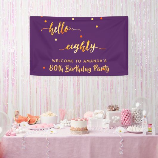 80. Geburtstag lila Gold hello 80 Namensskript Banner (Party)