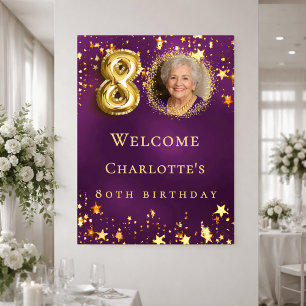 80. Geburtstag lila goldene Sterne Foto Willkommen Poster