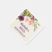 80. Geburtstag Lila rosa Blumencreme Serviette (Ecke)