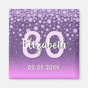 80. Geburtstag lila rosa Glitzer Diamanten Name Magnet