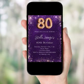 80. Geburtstag lila Rose Gold Einladung