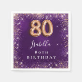 80. Geburtstag lila Rose Goldname Serviette (Vorderseite)