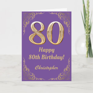 80. Geburtstag Lila und Gold Glitzer Frame Karte
