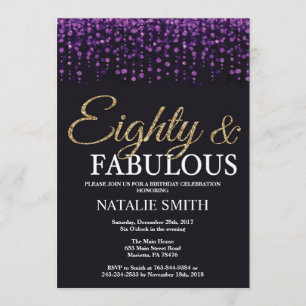 80. Geburtstag lila und GoldGlitzer Einladung