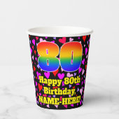 80. Geburtstag: Loving Hearts Pattern, Rainbow 80 Pappbecher (Rückseite)