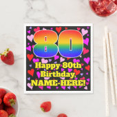 80. Geburtstag: Loving Hearts Pattern, Regenbogen  Serviette (Beispiel)