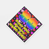 80. Geburtstag: Loving Hearts Pattern, Regenbogen  Serviette (Ecke)