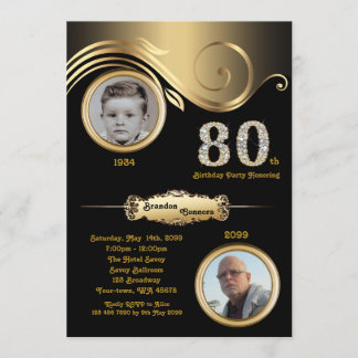 80., Geburtstag Mann 80., Art Deko, schwarzes Gold Einladung
