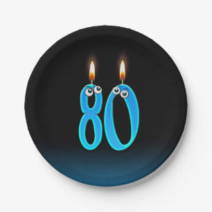 80. Geburtstag mit hellen Kerzenzahlen Pappteller