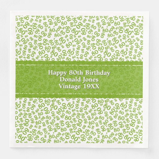 80. Geburtstag Modernes Zahlenmuster Grün/Weiß Serviette (Vorderseite)