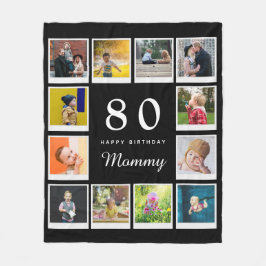 80. Geburtstag Mommy Foto Collage Vorlage Schwarz Fleecedecke