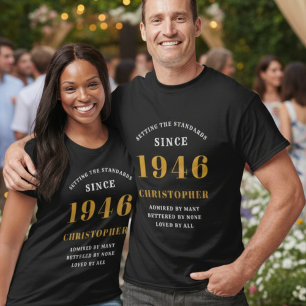 80. Geburtstag Name & Jahr Schwarz Gold Party T-Shirt