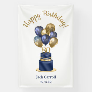 80. Geburtstag Navy Blau Ballon Torte Banner