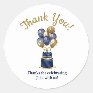 80. Geburtstag Navy Blau Ballon Torte Danke Runder Aufkleber