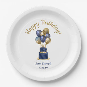 80. Geburtstag Navy Blau Ballon Torte Pappteller