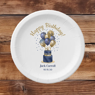 80. Geburtstag Navy Blau Ballon Torte Pappteller