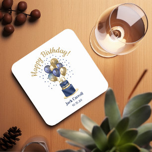 80. Geburtstag Navy Blau Ballon Torte Rechteckiger Pappuntersetzer