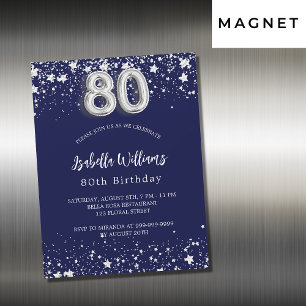 80. Geburtstag navy blauen Silber Sterne Luxus Magneteinladung