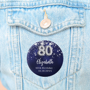 80. Geburtstag navy blauen Sterne Silber Button