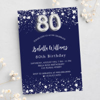 80. Geburtstag navy blauen Sterne Silber