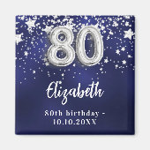 80. Geburtstag navy blauen Sterne Silber Magnet (Vorne)