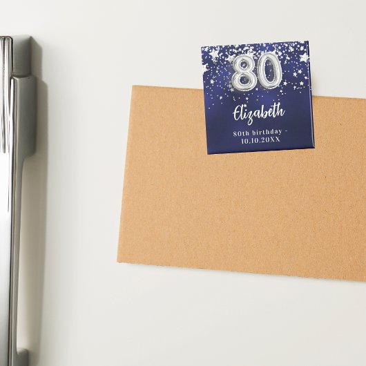 80. Geburtstag navy blauen Sterne Silber Magnet