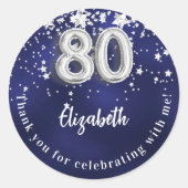 80. Geburtstag navy blauen Sterne Silber Runder Aufkleber (Vorderseite)