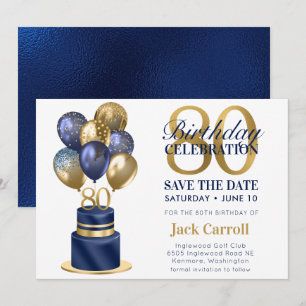 80. Geburtstag Navy-Blauer Ballontorte Save The Date